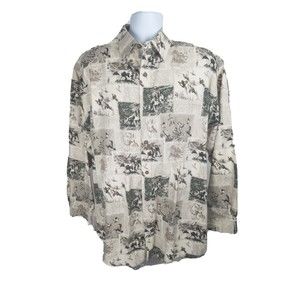 Woods & Water Duck Hunting Bird Beagle Dog Print Button Long Sleeve Shirt Sz XL